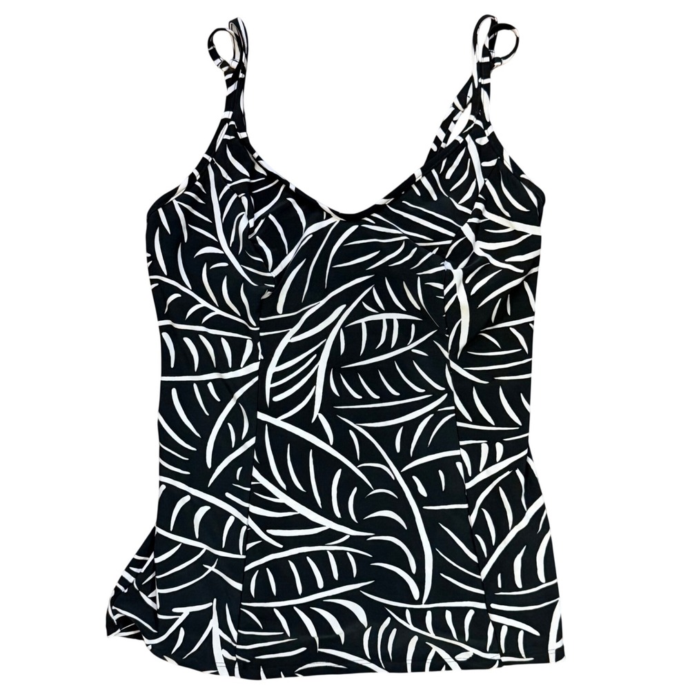 Miraclesuit Womens Black White Tropical Leaf Tankini‎ Top Underwire Bra Size 10